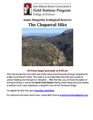 San Diego State University Field Stations Program Santa Margarita Ecological Reserve Chaparral Hike Flyer