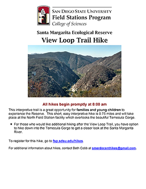 San Diego State University Field Stations Program Santa Margarita Ecological Reserve View Loop Trail Hike Flyer